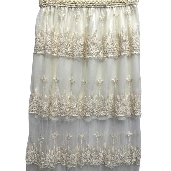 Promesa Boho Lace Maxi Skirt | Sheer Layered Cream Mesh Ethereal Fairycore - Picture 3 of 10